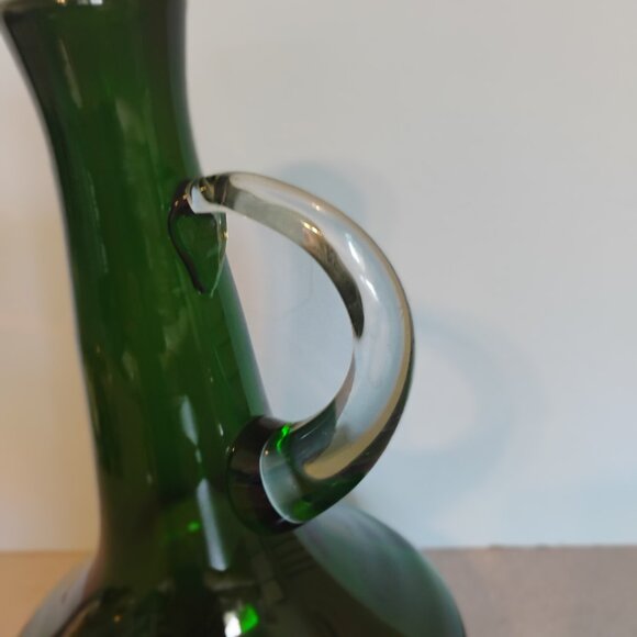 Vintage MCM Bischoff Glass Hand Blown Forest Green Carafe/Decanter - Picture 4 of 5